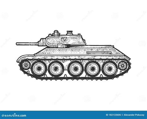 T 34 Soviet Medium Tank Sketch Vector Illustration Stock Vector