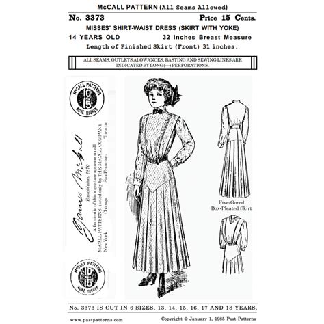 Early 1910s Shirt Waist Dress With Skirt Pattern Bust 32 B32 McCall