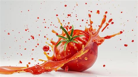 Red Tomato With Juice Or Ketchup Splash Isolated Premium AI Generated