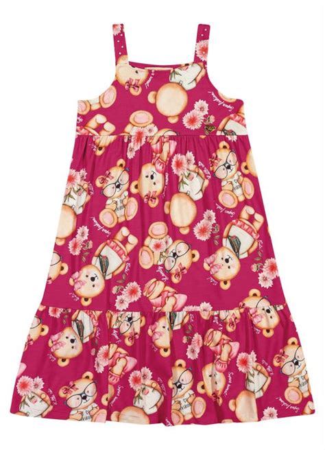 Vestido Infantil Ursos Rosa Trick Nick