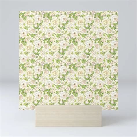 English Roses And Maidenhair Fern Cream Pattern Mini Art Print