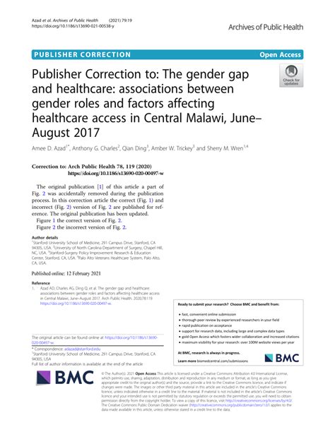 Pdf Publisher Correction To The Gender Gap And Healthcare Associations Between Gender Roles