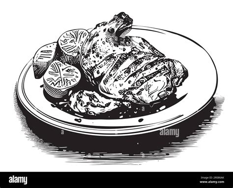 Grilled Chicken Sketch Hand Drawn In Doodle Style Illustration Stock