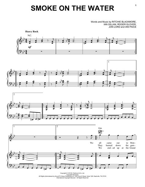 Smoke On The Water By Deep Purple Sheet Music For Piano Vocal And Guitar