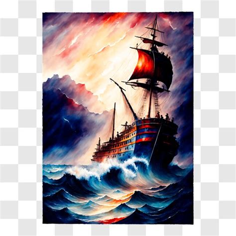 Baixe Mares Tempestuosos Pintura De Um Navio Antigo Navegando Png