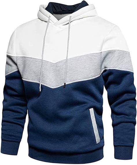 Mens Hoodies Pullover Color Block Drawstring Long Sleeve Sweatshirts