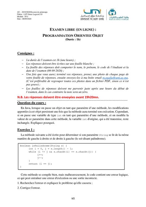 Examen Libre Session Printemps Poo Java Version Finale