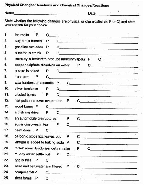 50 Changes In Matter Worksheet