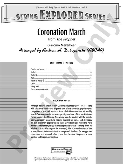 Coronation March From The Prophet String Orchestra Conductor Score