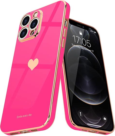 Teageo For Iphone 12 Pro Case For Women Girl Cute Love Heart Luxury Bling Plating