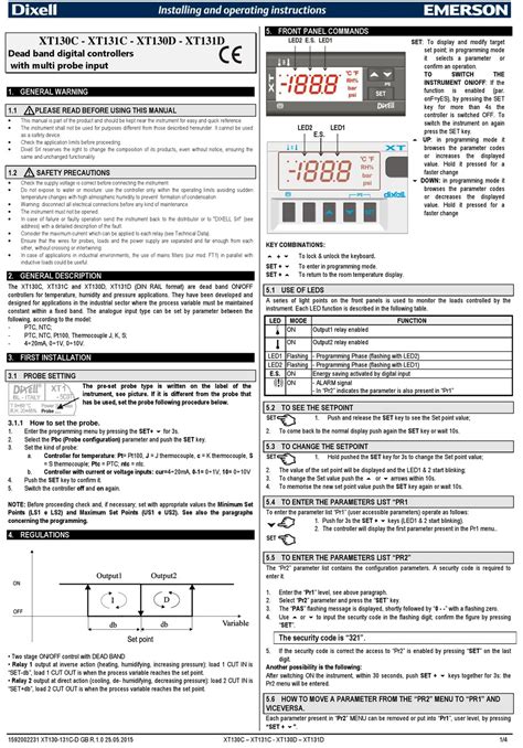 EMERSON DIXELL XT130C INSTALLING AND OPERATING INSTRUCTIONS Pdf