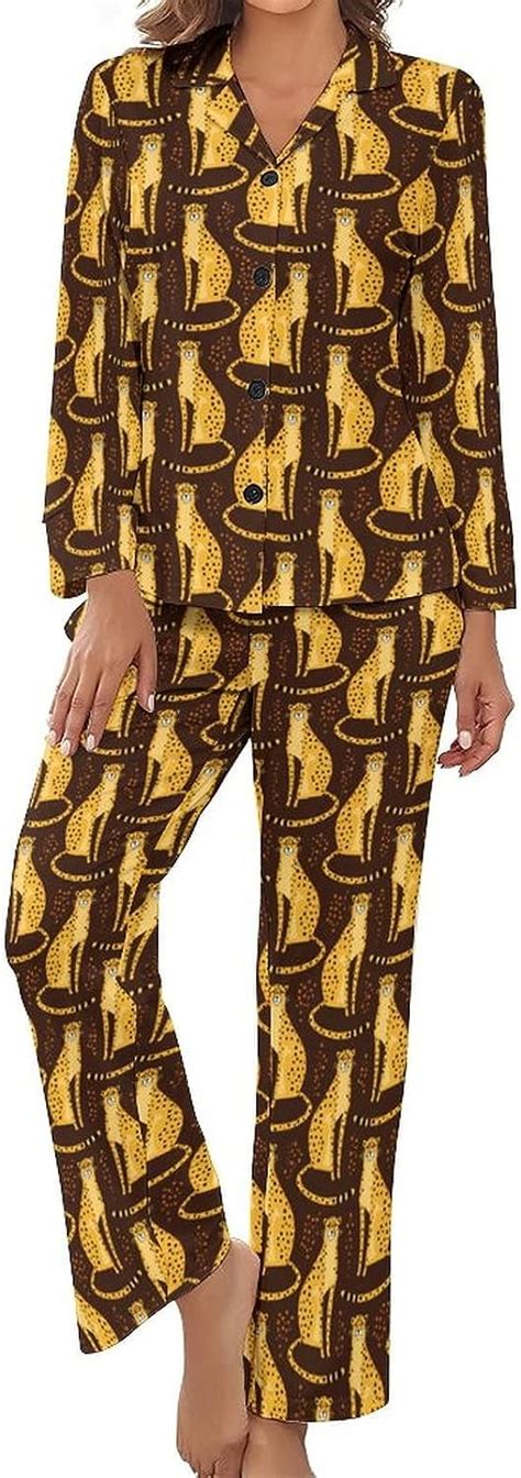 Cheetahs Leopards Womens Pajamas Set Button Down Sleepwear Pj Set