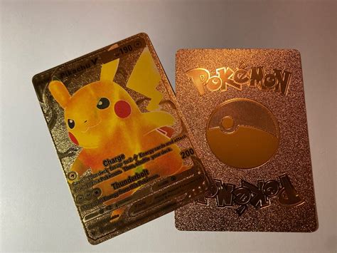 Pikachu V Golden Pokémon Lightening Card Shiny Holo Custom Gold Card - Etsy