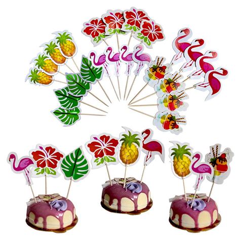 24pcs Luau Cupcake Toppers Tropical Cake Decoration Hawaiian Toothpicks Sticks