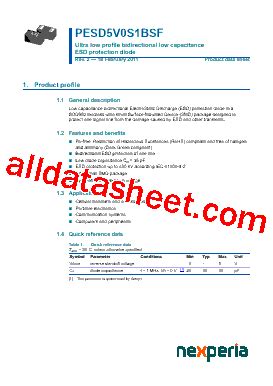 PESD5V0S1BSF Datasheet PDF Nexperia B V All Rights Reserved