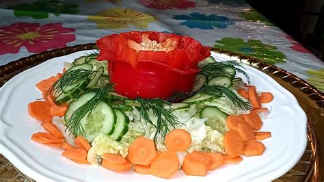 Healthy Salad Without Mayonnaise Red Bell Pepper Flower Carving