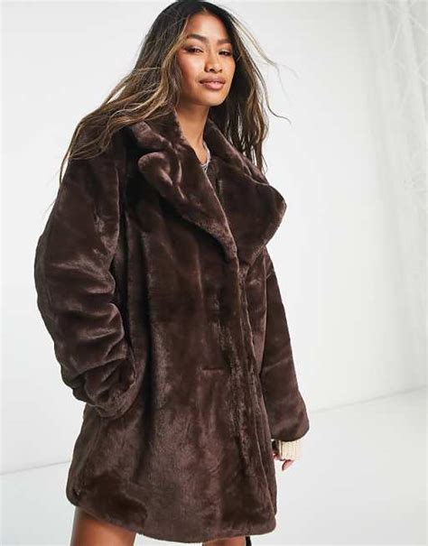 Violet Romance Faux Fur Coat In Chocolate Brown Asos