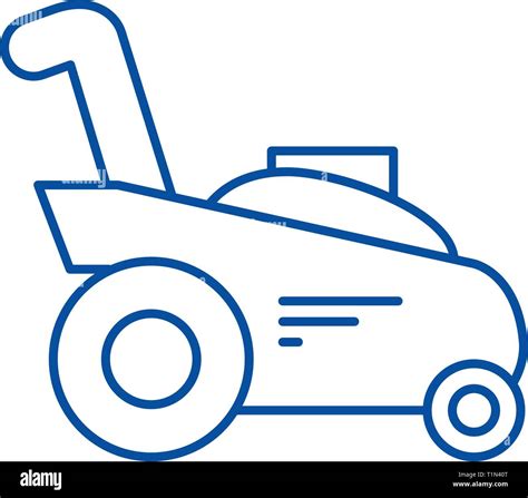 Grass Cutter Gardening Machine Line Icon Concept Grass Cutter Gardening Machine Flat Vector