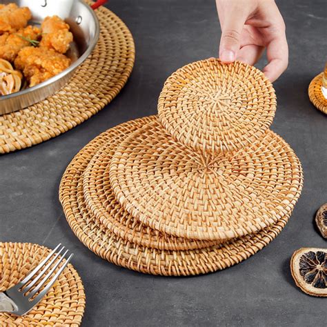 Woven Rattan Placemat For Dining Table Mat Retro Heat Insulation Tea