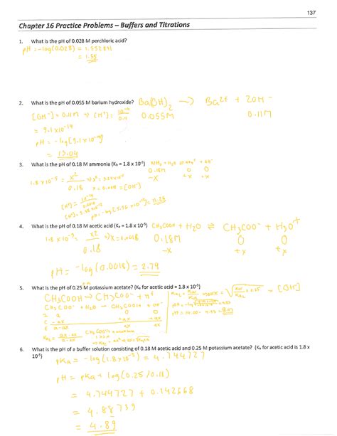 Practice Problems Chapter 16 137 Chapter 16 Practice Problems Buffers And Titrations 1 What