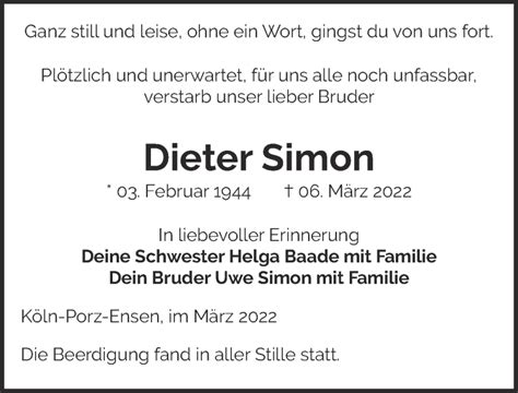 Traueranzeigen Von Dieter Simon Wirtrauern