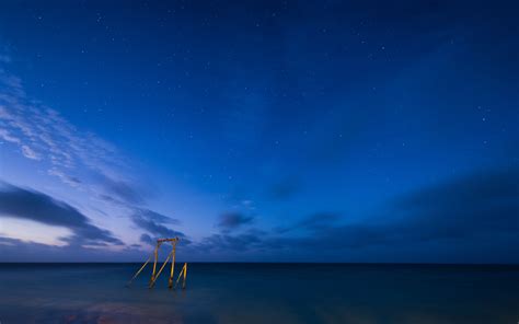 Fondos de pantalla mar noche reflexión cielo estrellas torre