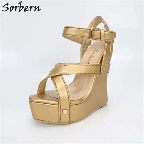 Sorbern Gold Strange High Heels Women Sandals Wedges Shoes For Women