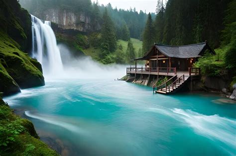 Premium AI Image | a waterfall in the mountains