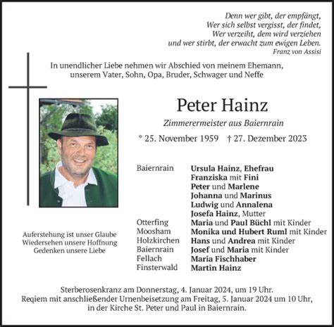 Traueranzeigen Von Peter Hainz Trauer Merkur De