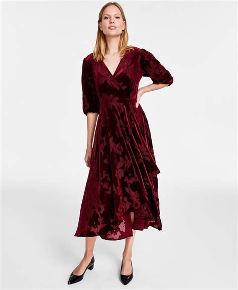 Calvin Klein Petite Velvet Burnout Faux Wrap Dress Macys