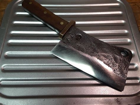 Mini Cleaver With Full Tang Brass Pins And Hand Gaurd Walnut Scales