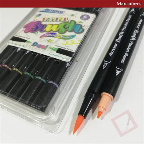 Marcador Doble Punta Pastel Pincel Fina X6 PRECISE Materiales De Arte