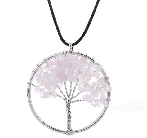 Rose Quartz Tree Of Life Necklace Etsy