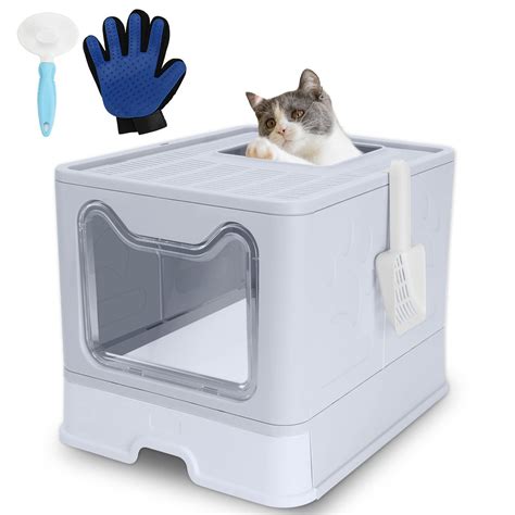 ROCCS Foldable Cat Litter Box with Lid,No Smell Large Top Entry Litter ...