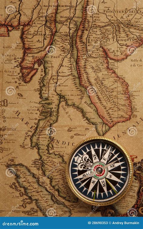 Old compass and map stock image. Image of century, canvas - 28690353