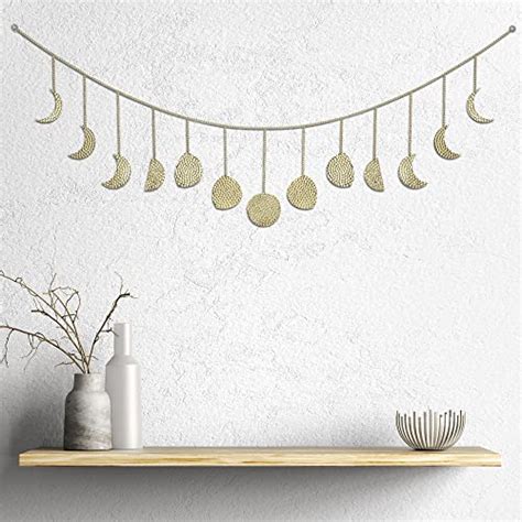 Moon Phase Wall Hanging Garland 13 Gold Hammered Metal Boho Wall