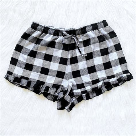 Plaid Shorts Ruffle Trim Pajama Pj Adult Women Sleepwear Etsy