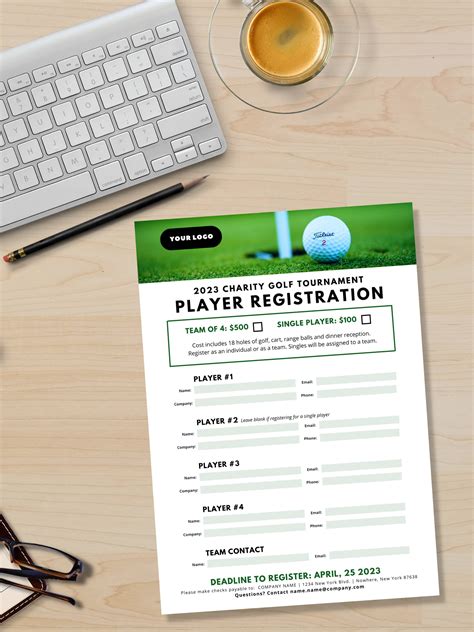 Golf Tournament Player Registration Form Canva Templates Editable