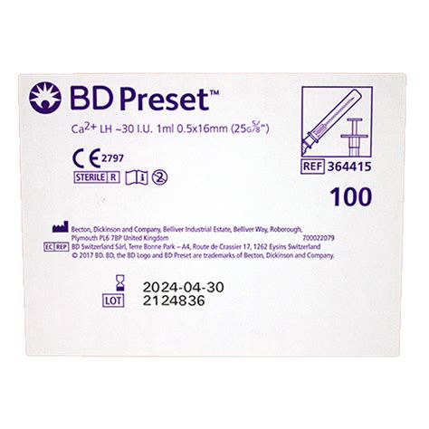 Jeringa Bd Preset Para Gases Arteriales De Ml Con Aditivo De