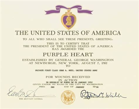 Current Purple Heart Recipient Certificate Image | Purple heart ...