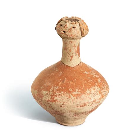 An Extremely Rare Red Pottery Human Form Bottle Vase Yangshao Culture