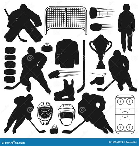 Ice Hockey Sport Icons Game Equipment Players Stock Vector