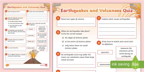 Earthquakes And Volcanoes Quiz Geography Ks2 Twinkl