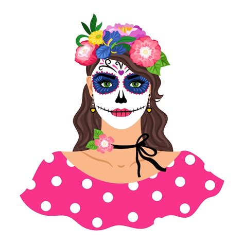 Mujer con calavera de azúcar componen la ilustración chica con