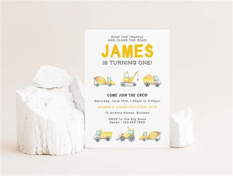 Editable Construction Theme Birthday Invitation Diy Birthday Template