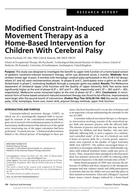 Pdf Modified Constraint Induced Movement Therapy As A Home Based