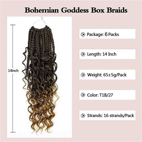 6pack 14inch T27 Boho Box Braids Goddess Box Braids Crochet Hair Bohemian Hippie Braids