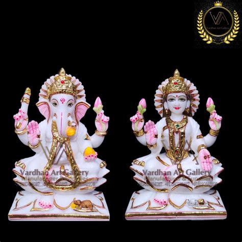 Painted Hindu Marble Laxmi Ganesh Statue For Home Temple Size 1 12