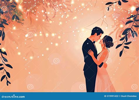 Illustration Of Groom And Bride Dancing First Dance Surrounded By