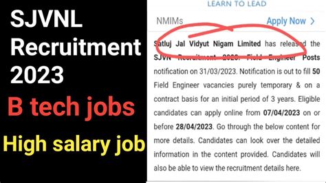 Sjvn Limited Recruitment Sjvn Field Engineer Recruitment